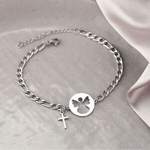 Stainless Steel Angel Cross Bracelet
